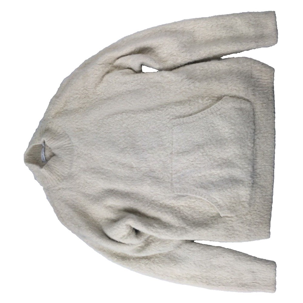 Mer Sea Mock Neck Faux Fur Sweater Womens Small White Pockets Nylon Heavyweight